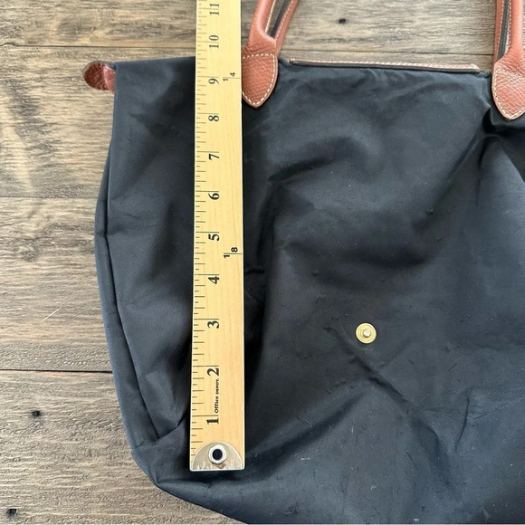 Longchamp Le Pliage Shopping Modele Depose  Black travel tote bag brown Leather - Picture 5 of 9